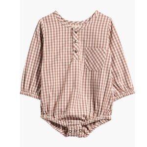 Pehr Gingham Check Long Sleeve Organic Cotton Bodysuit New!